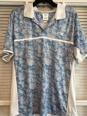 Oakley Light Blue and White Athletic Polo